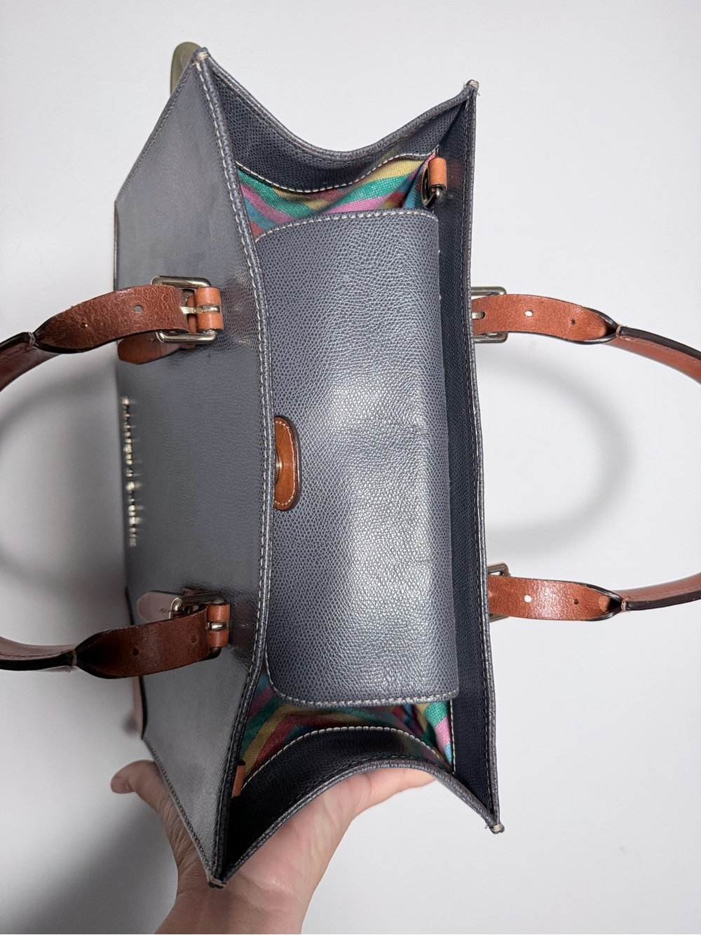 Dooney & Bourke Charcoal Leather Brief Tote with Tan Trim - Picture 6 of 16